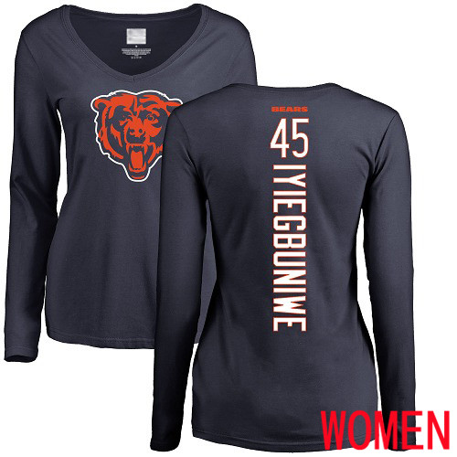 Chicago Bears Navy Blue Women Joel Iyiegbuniwe Backer NFL Football #45 Long Sleeve T Shirt->nfl t-shirts->Sports Accessory
